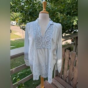 Cotton Light Blue Blouse with Lace Detail